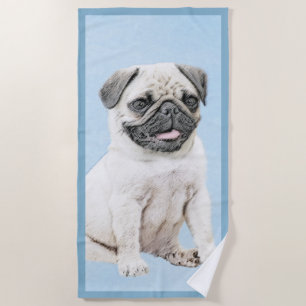 Pug Painting - Cute Original Dog Art Beach Towel