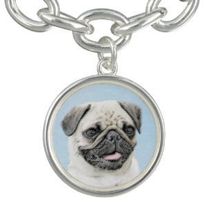 Pug Painting - Cute Original Dog Art Bracelet