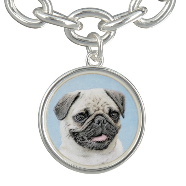 Pug Painting - Cute Original Dog Art Bracelet (Design)