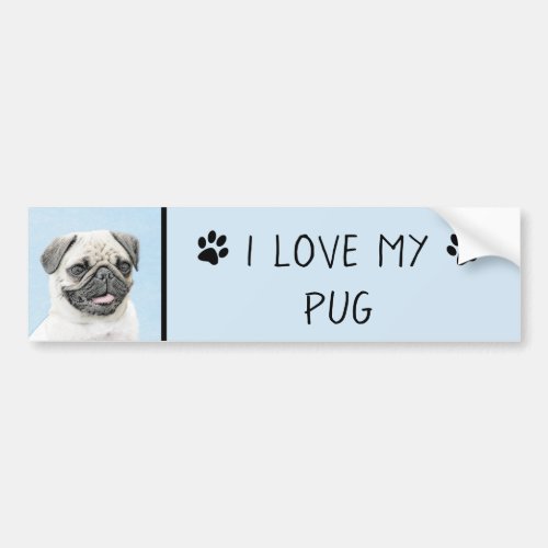 Pug Painting _ Cute Original Dog Art Bumper Sticker