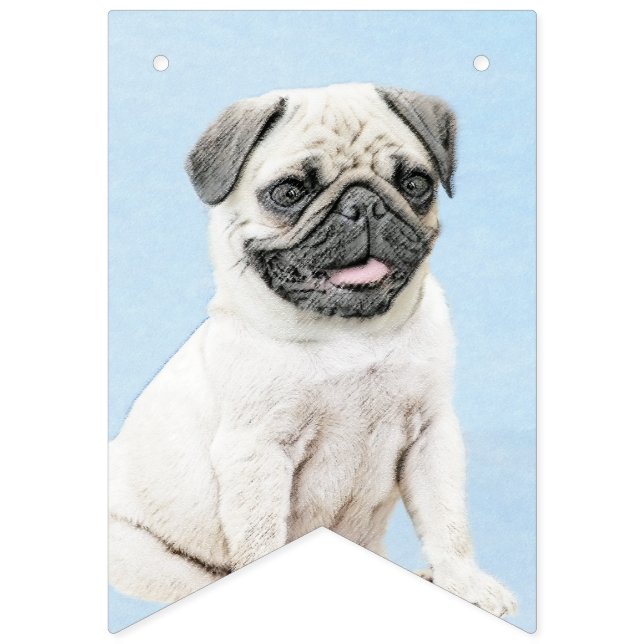 Pug Painting - Cute Original Dog Art Bunting Flags (First Flag)