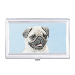 Pug Painting - Cute Original Dog Art Business Card Case