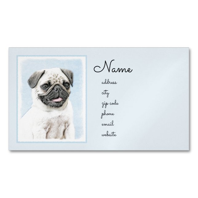 Pug Painting - Cute Original Dog Art Business Card Magnet (Front)