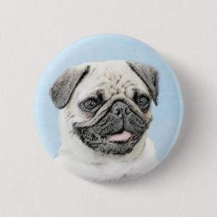 Pug Painting - Cute Original Dog Art Button