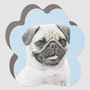 Pug Painting - Cute Original Dog Art Car Magnet