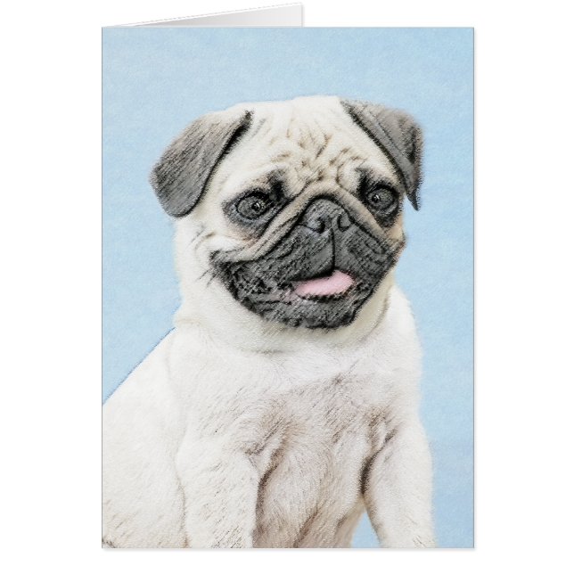 Pug Painting - Cute Original Dog Art Cards (Front)