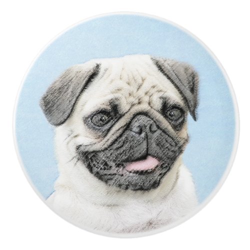 Pug Painting _ Cute Original Dog Art Ceramic Knob