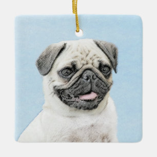Pug Painting - Cute Original Dog Art Ceramic Ornament