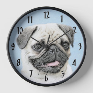 Pug Painting - Cute Original Dog Art Clock