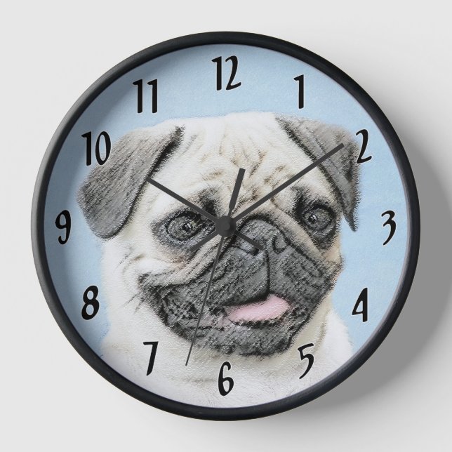 Pug Painting - Cute Original Dog Art Clock (Front)