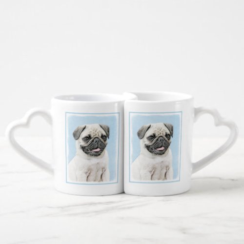 Pug Painting _ Cute Original Dog Art Coffee Mug Set