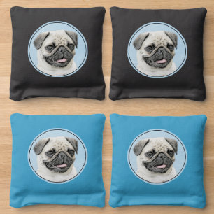 Pug Painting - Cute Original Dog Art Cornhole Bags