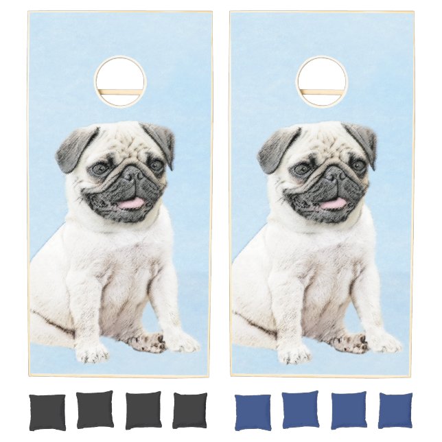 Pug Painting - Cute Original Dog Art Cornhole Set (Set)