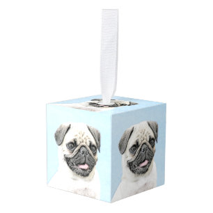 Pug Painting - Cute Original Dog Art Cube Ornament