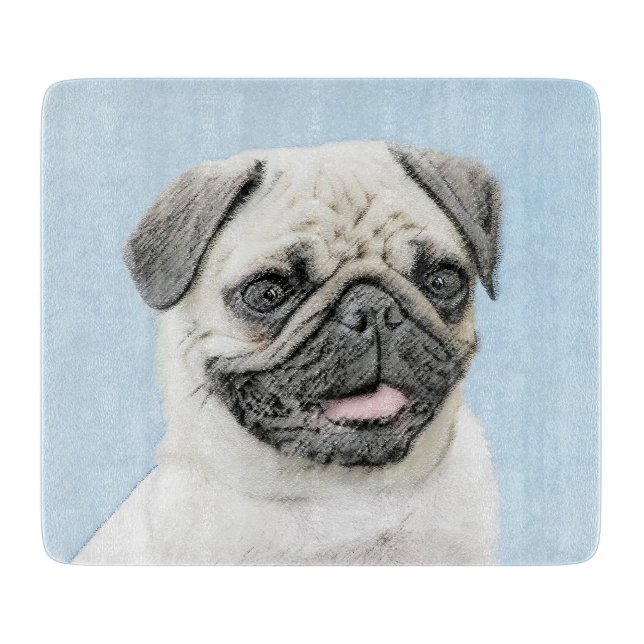 Pug Painting - Cute Original Dog Art Cutting Board (Front)
