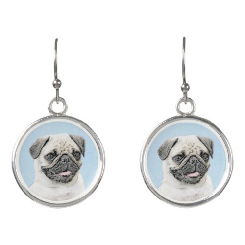 Pug Painting _ Cute Original Dog Art Earrings