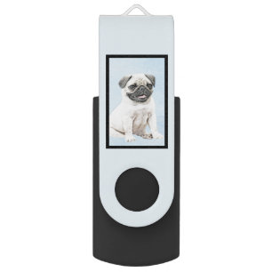 Pug Painting - Cute Original Dog Art Flash Drive
