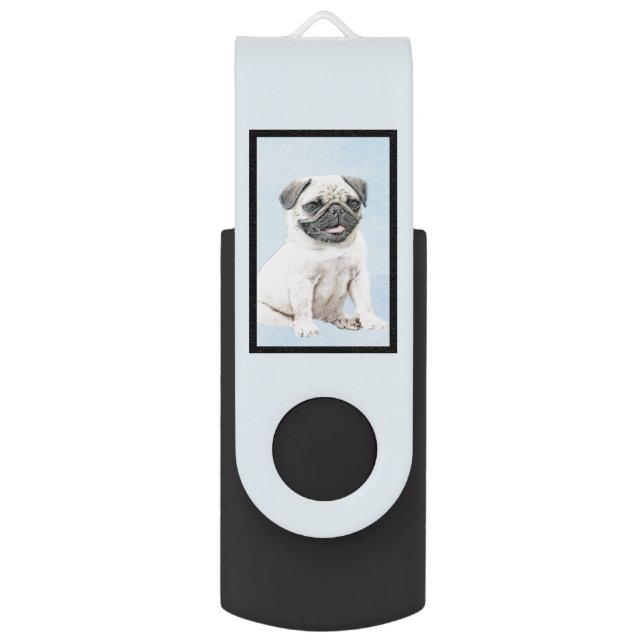 Pug Painting - Cute Original Dog Art Flash Drive (Back (Vertical))