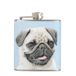 Pug Painting - Cute Original Dog Art Flask