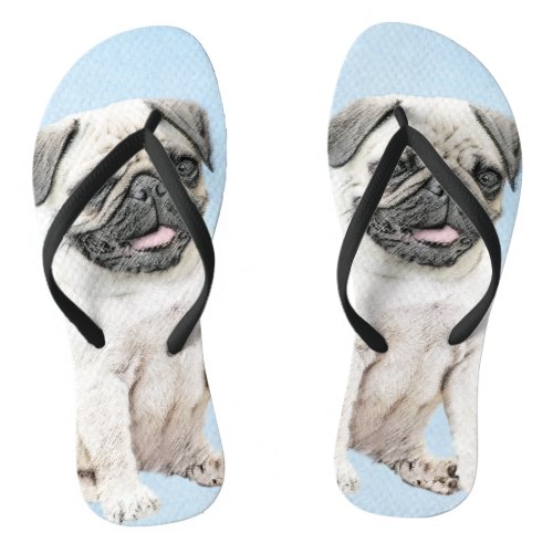 Pug Painting _ Cute Original Dog Art Flip Flops