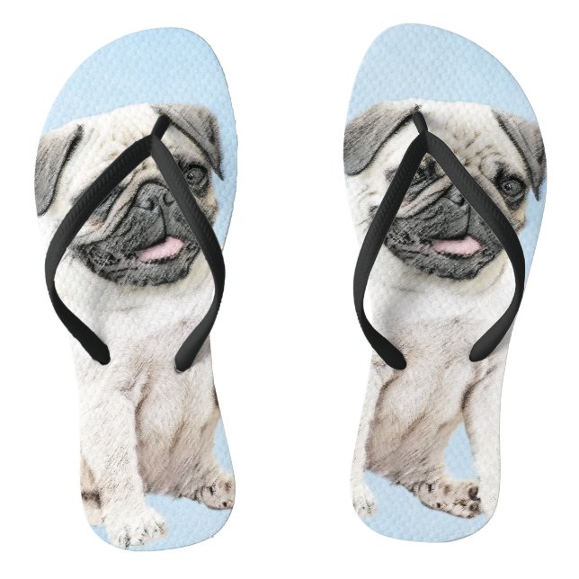 Pug Painting - Cute Original Dog Art Flip Flops (Footbed)