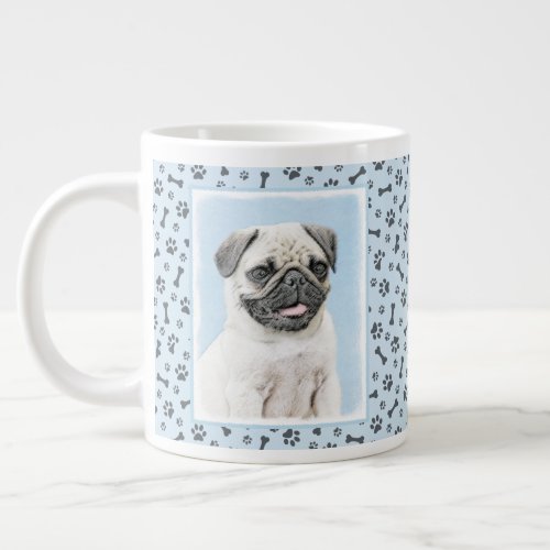 Pug Painting _ Cute Original Dog Art Giant Coffee Mug