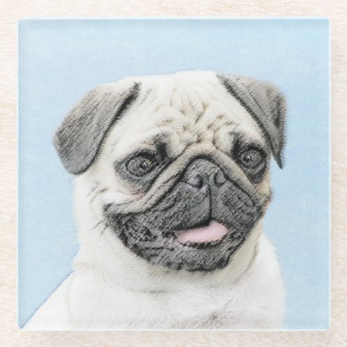 Pug Painting _ Cute Original Dog Art Glass Coaster