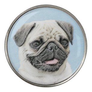 Pug Painting - Cute Original Dog Art Golf Ball Marker