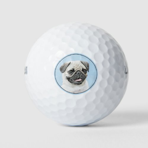 Pug Painting _ Cute Original Dog Art Golf Balls