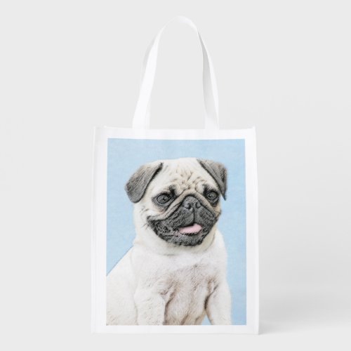 Pug Painting _ Cute Original Dog Art Grocery Bag