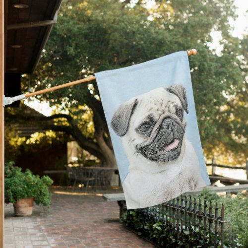 Pug Painting _ Cute Original Dog Art House Flag