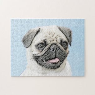 Pug Painting - Cute Original Dog Art Jigsaw Puzzle