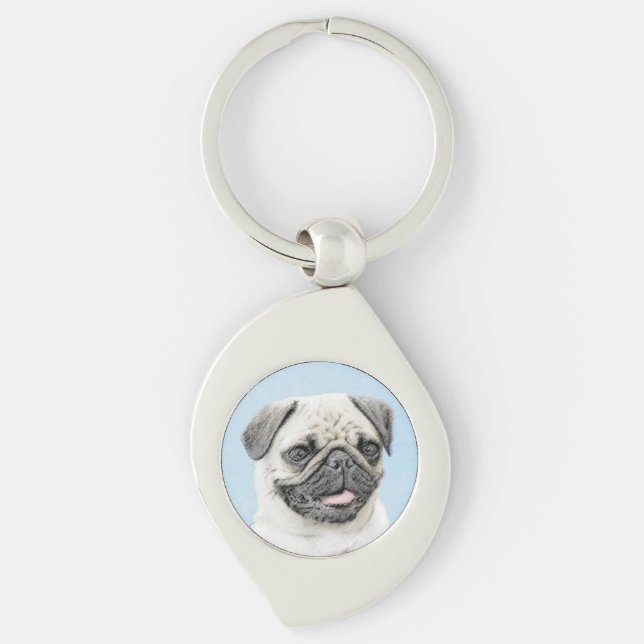 Pug Painting - Cute Original Dog Art Keychain (Front)