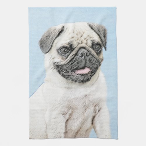 Pug Painting _ Cute Original Dog Art Kitchen Towel