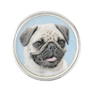 Pug Painting - Cute Original Dog Art Lapel Pin