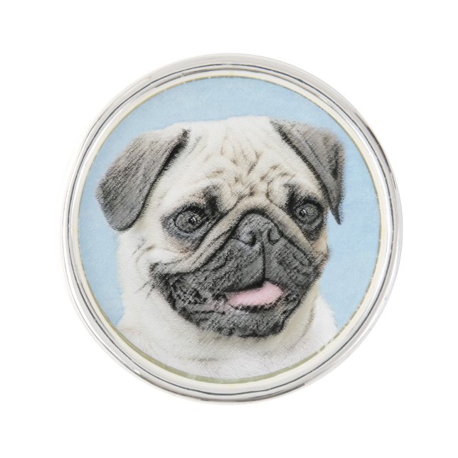Pug Painting - Cute Original Dog Art Lapel Pin (Front)