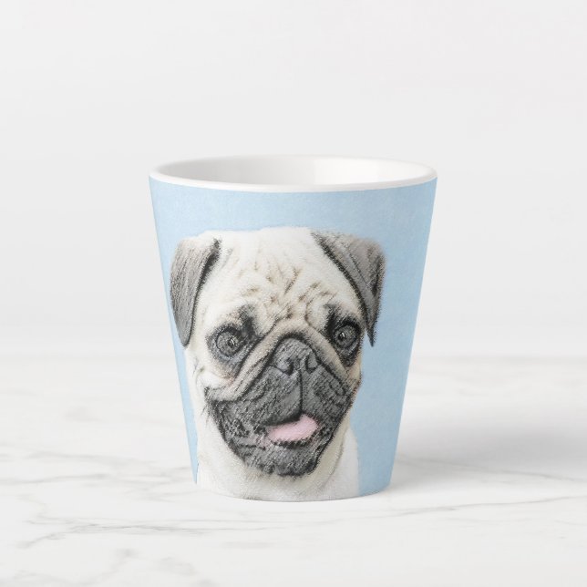 Pug Painting - Cute Original Dog Art Latte Mug (Front)