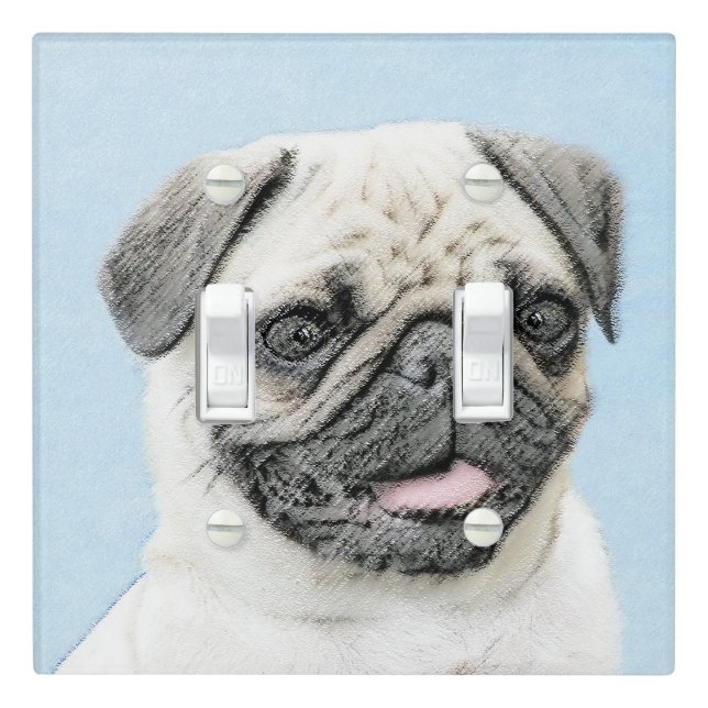Pug Painting - Cute Original Dog Art Light Switch Cover (In Situ)