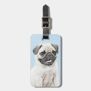 Pug Painting - Cute Original Dog Art Luggage Tag