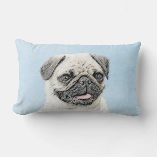Pug Painting - Cute Original Dog Art Lumbar Pillow (Front)
