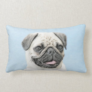 Pug Painting - Cute Original Dog Art Lumbar Pillow