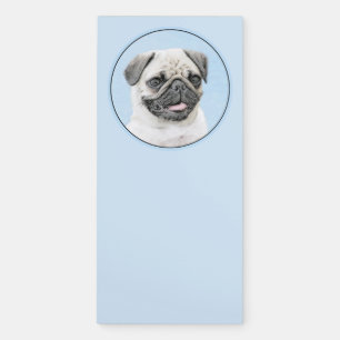 Pug Painting - Cute Original Dog Art Magnetic Notepad