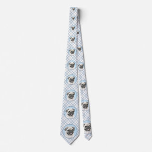 Pug Painting - Cute Original Dog Art Neck Tie