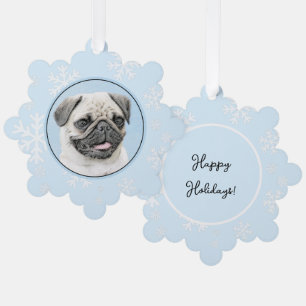 Pug Painting - Cute Original Dog Art Ornament Card