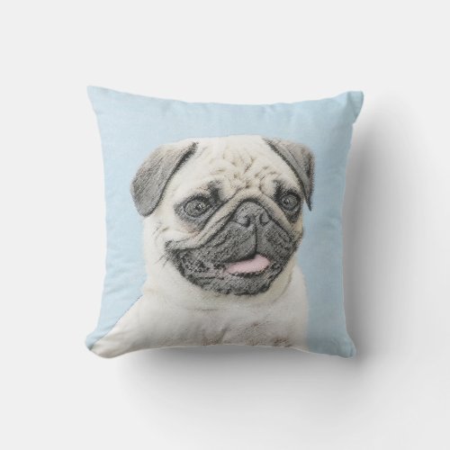 Pug Painting _ Cute Original Dog Art Outdoor Pillow