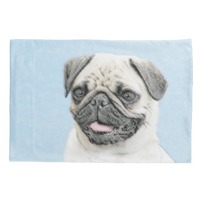 Pug Painting - Cute Original Dog Art Pillow Case (Back)