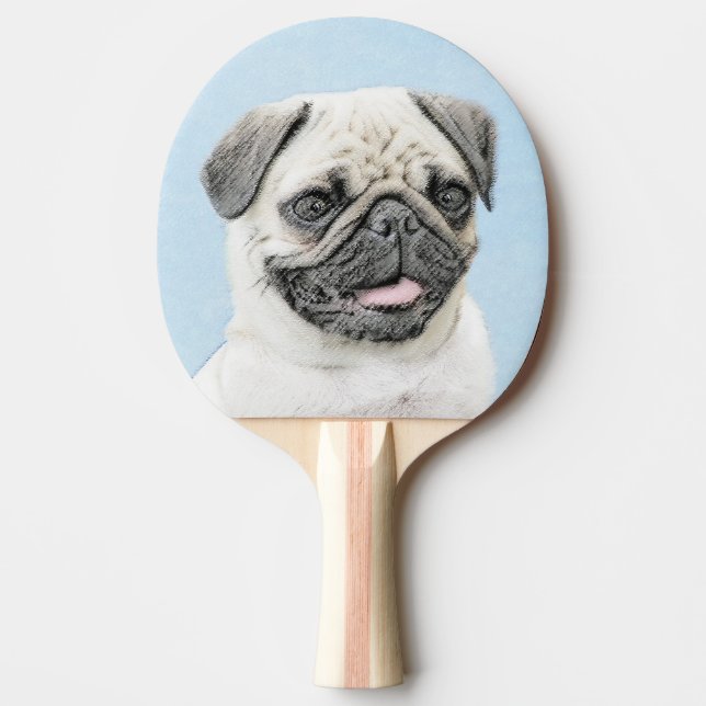 Pug Painting - Cute Original Dog Art Ping-Pong Paddle (Front)
