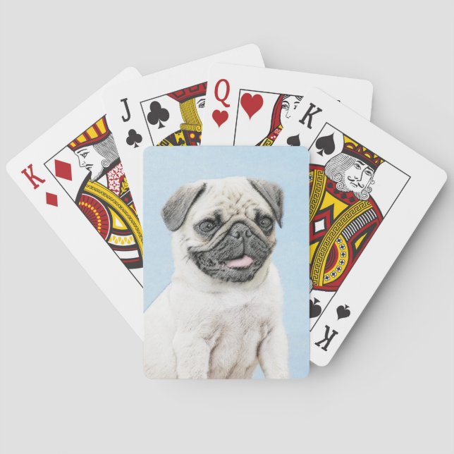 Pug Painting - Cute Original Dog Art Poker Cards (Back)