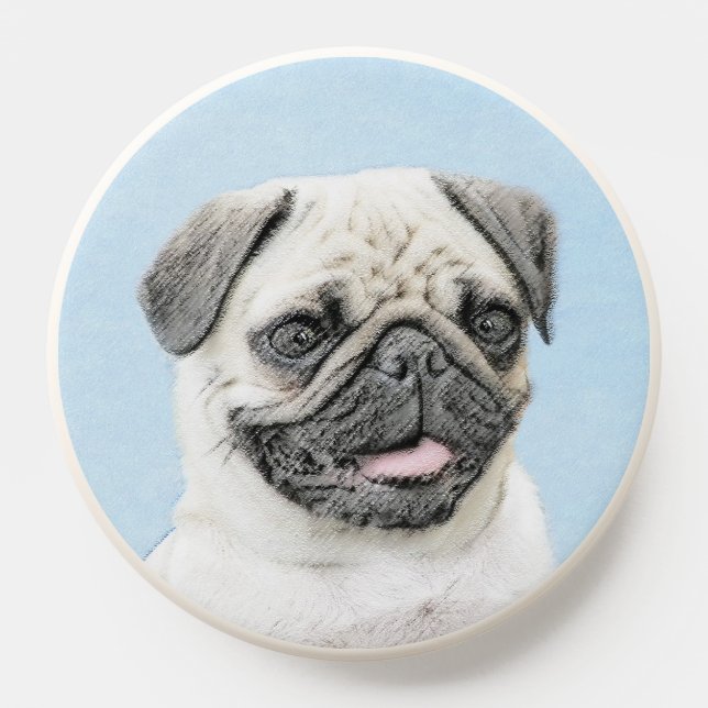 Pug Painting - Cute Original Dog Art PopSocket (Popsocket)