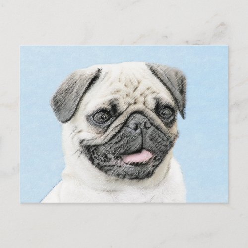 Pug Painting _ Cute Original Dog Art Postcard